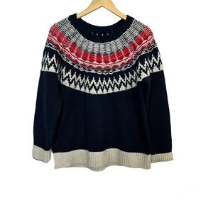 Roots Fair Isle Pullover Navy Blue Wool Blend Knit Sweater Women’s Sz Large‎